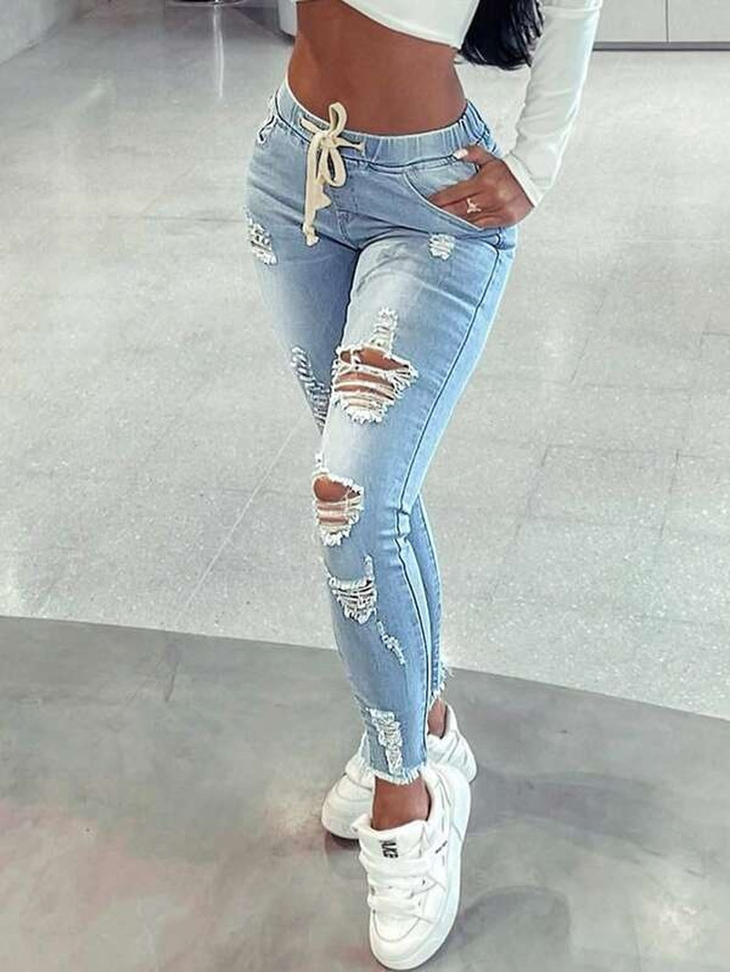European and American Women'S Clothing Jeans for Women Amazon Exclusive Elastic Waist High Elasticity.