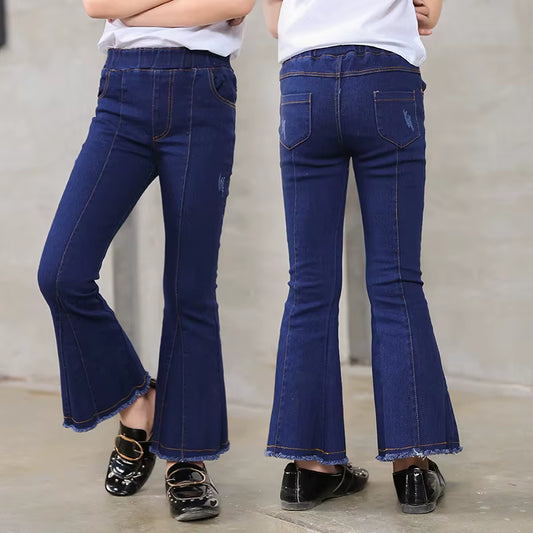Fashion Girls Denim Bell-Bottoms Jeans Solid Children'S Clothing Spring Summer Pants Kids Vintage Jeans 4 5 7 9 11 13 Year Old.