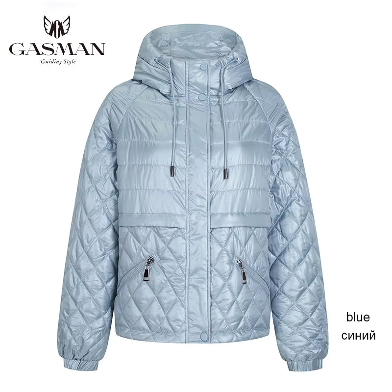 2022 New Spring Cotton Solid Short Puffer Jacket for Women Zipper down Parka Women Autumn Clothes Hooded down Jacket Coat.