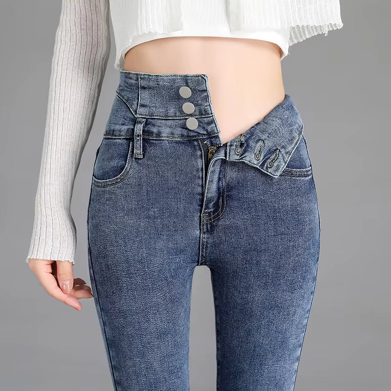 High-Quality New Vintage High-Waist Stretch Skinny Jeans, Women'S Fashion Stretch Button Pencil Pants, Mom Casual Jeans Pants.