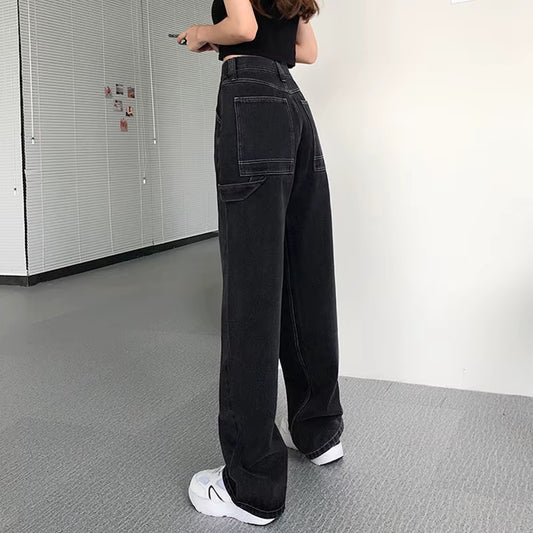 2021 New Jeans for Women Back Loose High Waist Mom Large Size Straight Pants Long Wide Leg Women Jeans Streetwear.