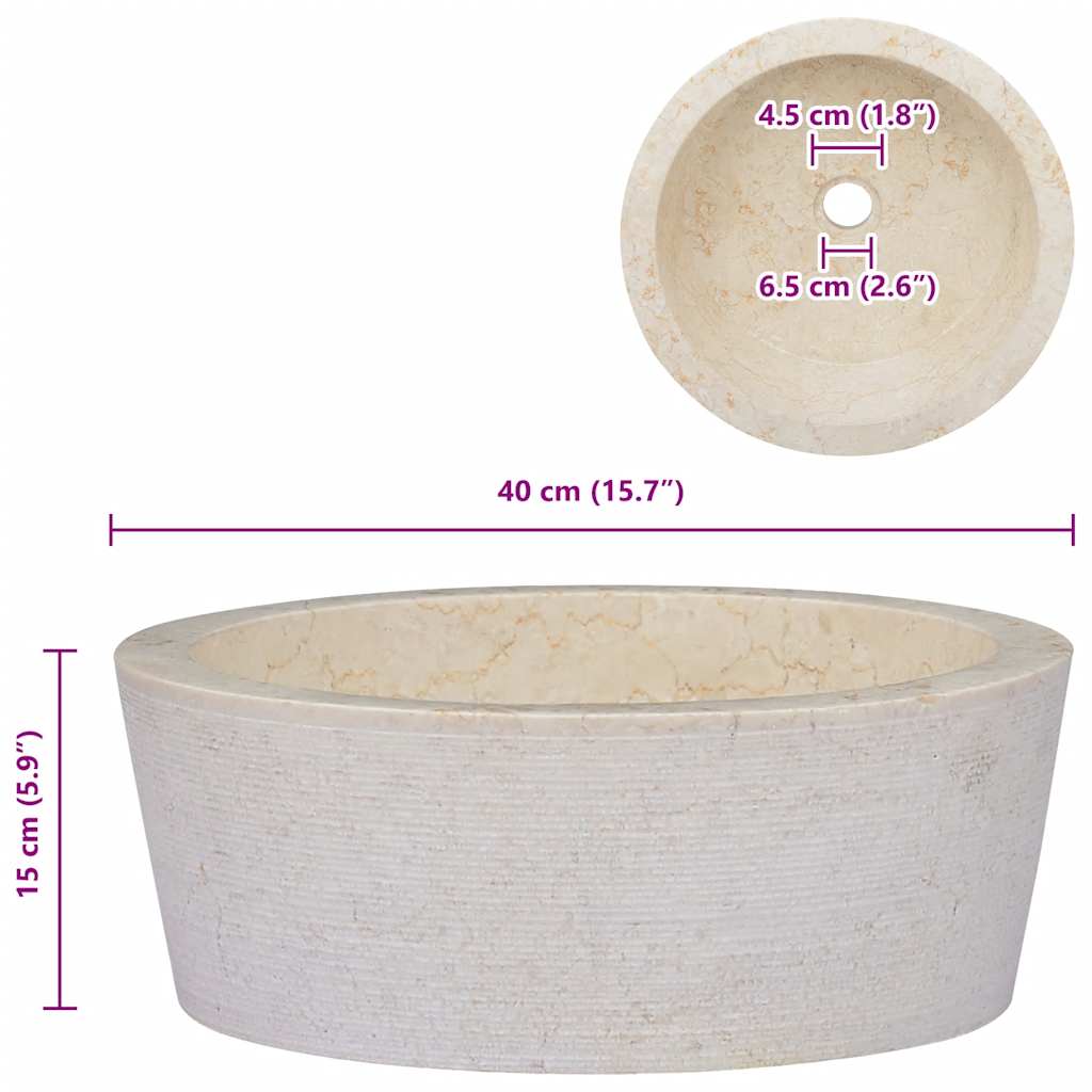 Cremefarbenes Waschbecken Ø40x15 cm in Marmorbecken, Badezimmer und Küchen, Dekoartikel, Badezimmerzubehör
