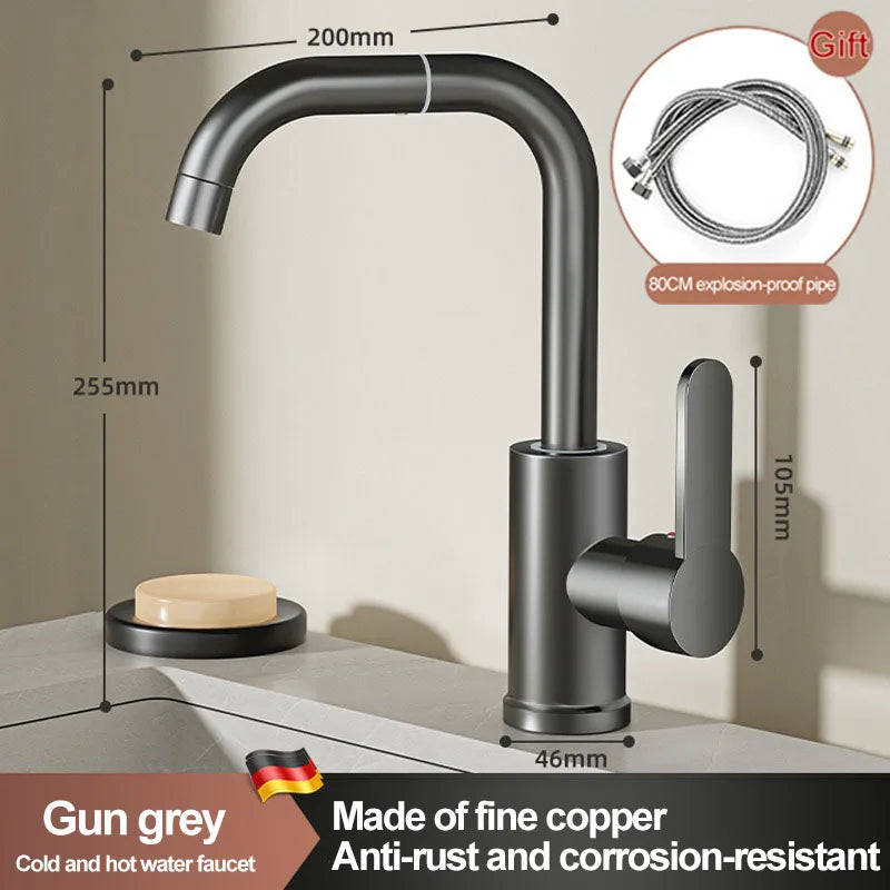 Copper universal faucet, washbasin, bathroom, cold and hot water, household washing, washing, vegetable washing, washbasin, fauc