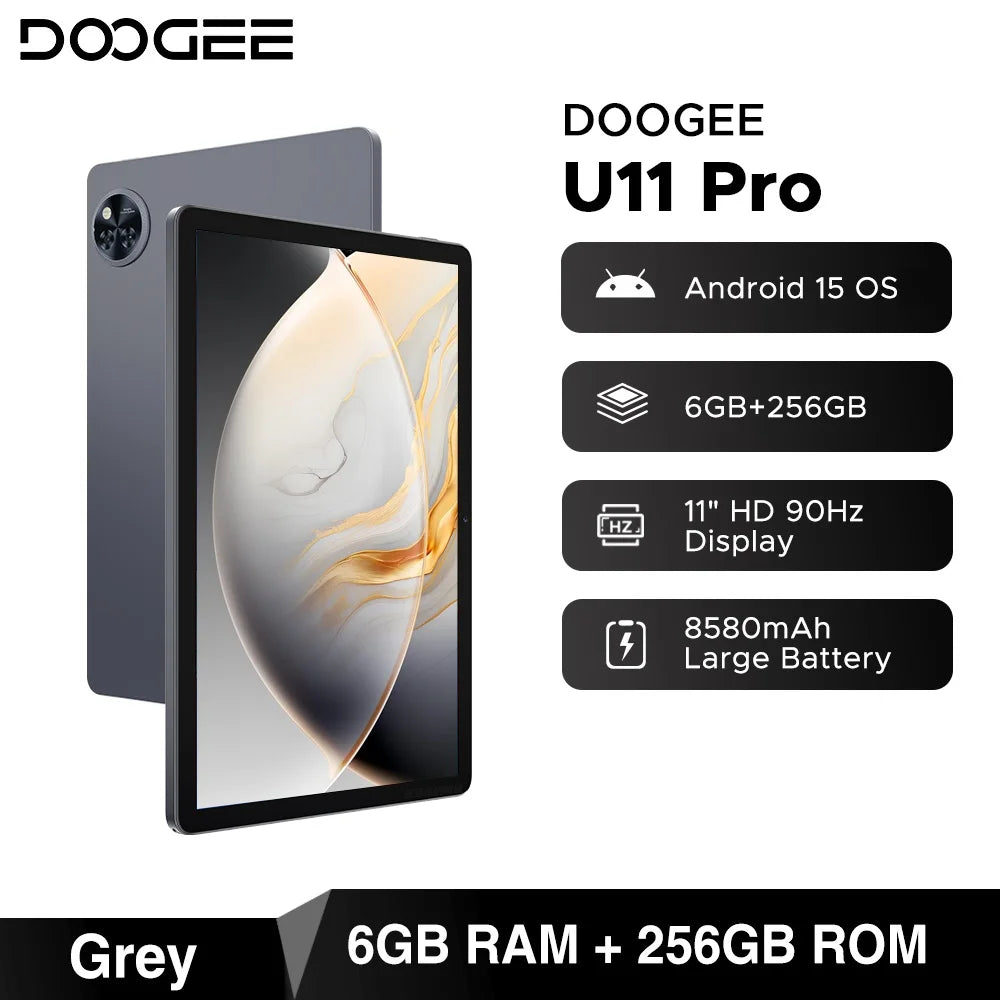 Global Version DOOGEE U11 Pro Android 15 Tablet 30GB(6+24) 256GB 11" HD 90Hz Display 8580mAh Battery Unisoc T7200 Widevine L1