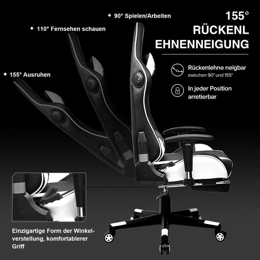GTPLAYER Gaming Stuhl mit Fußstützen Bluetooth Lautsprecher Musik Stuhl Ergonomischer Computerstuhl Schreibtischstuhl