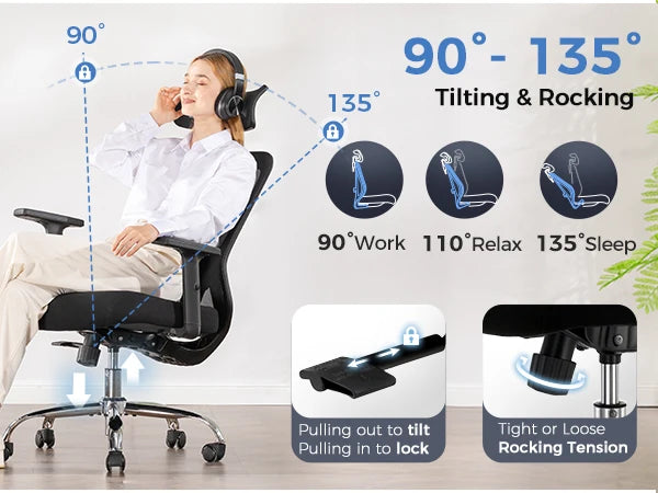 COMHOMA Bürostuhl Ergonomisch,Schreibtischstuhl mit 3D-Kopfstütze & 3D-Lendenwirbelstütze, verstellbare Armlehnen, Office Chair