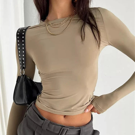 Women Long Sleeve T Shirt Spring Autumn Solid Slim Fit Casual Shirts Female Pullovers Basic Tee Y2k Clothes Streetwear Crop Tops.