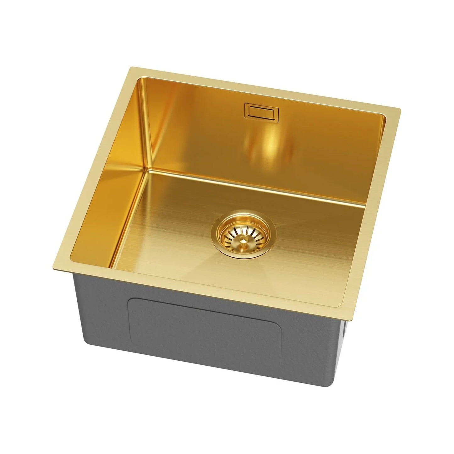 Flovia Gold PVD-Edelstahlspüle 44 x 44 cm – Einzelschüssel oben/Untermontage – mit Abflusssatz und Zubehör