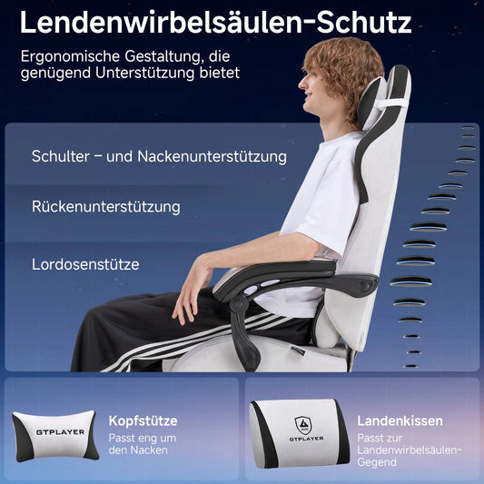 GTPLAYER Gaming Stuhl, Ergonomischer Gamer Stuhl aus Kunstleder-Stoff mit Lendenwirbelstütze, PC-Stuhl mit verbreiterter Rückenl