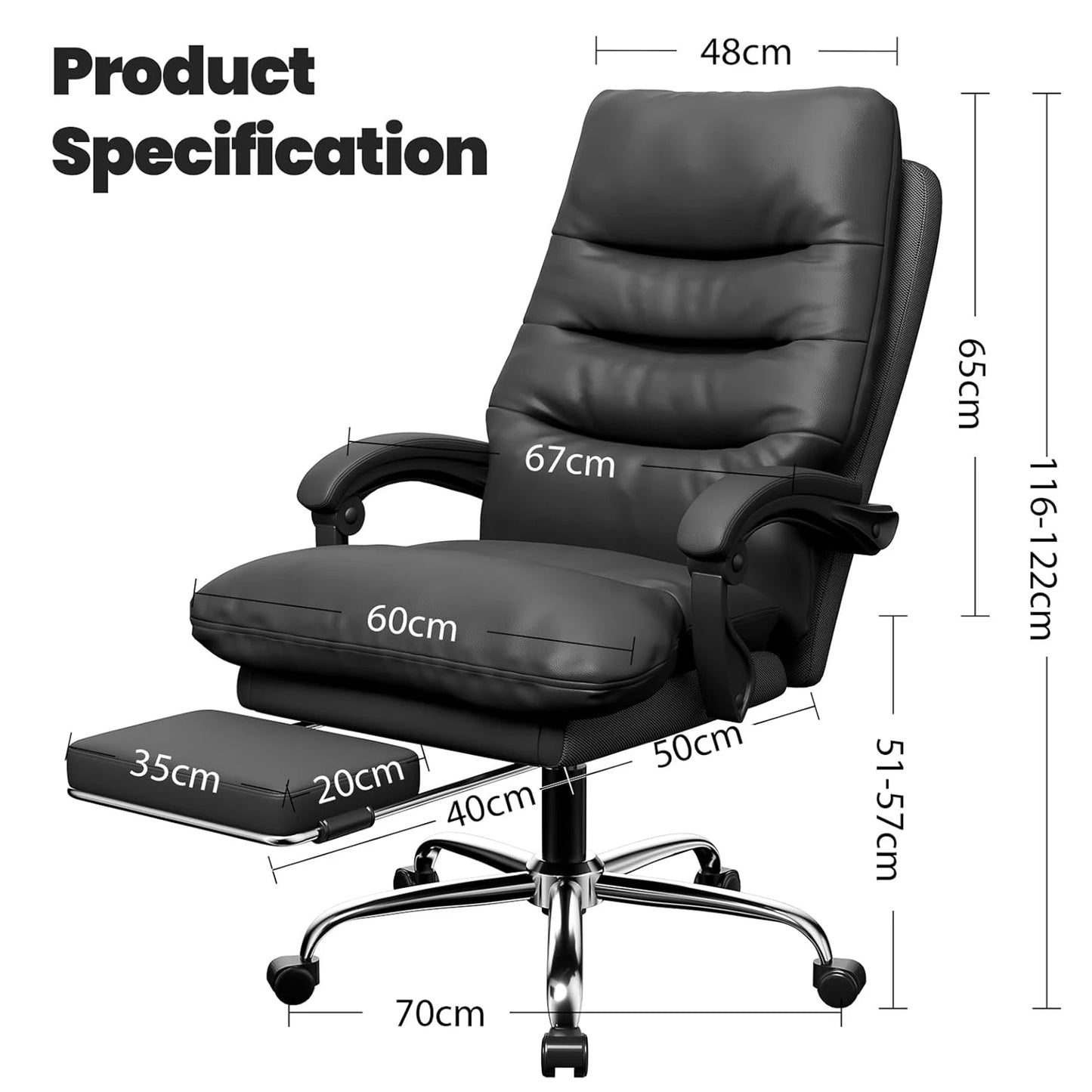Executive Office Chair Big and Tall Office Desk Chair Home Ergonomic Computer Chair PU Leather Recliner with Foot Rest