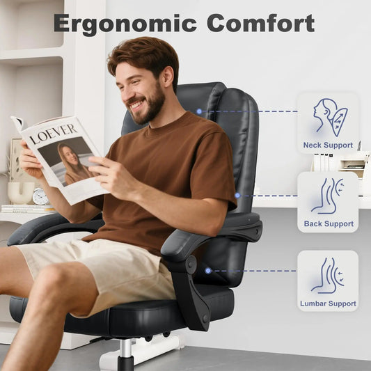 Ergonomic Office Chair PU Leather Desk Chair Spring Pad Design High Backrest Adjustable Executive Chair Swivel Chair