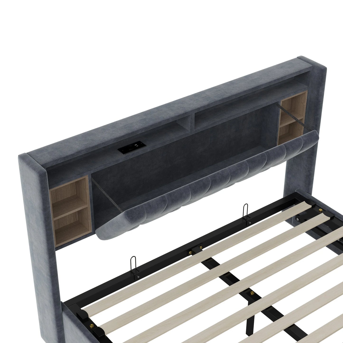 Rosahqnda Doppelbett, mit USB und LED, Polsterbett mit Stauraum und Kopfteil, Bettrahmen mit Holzlattenrost, Samt,grau