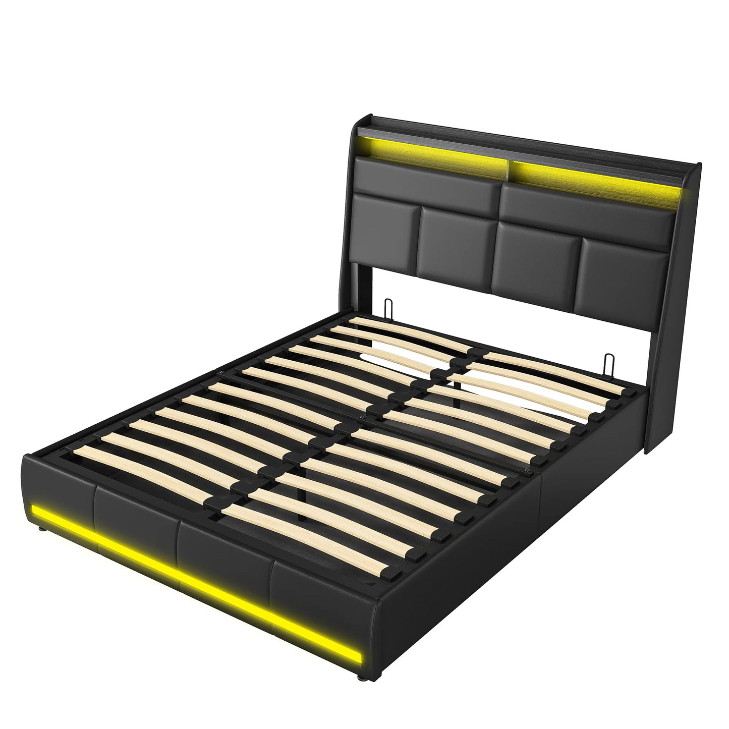 Rosahqnda gepolstertes Doppelbettsystem 140 x 200 cm, modernes Polsterbett, Kopfteil mit LED und USB-Ladestation, PU-Leder