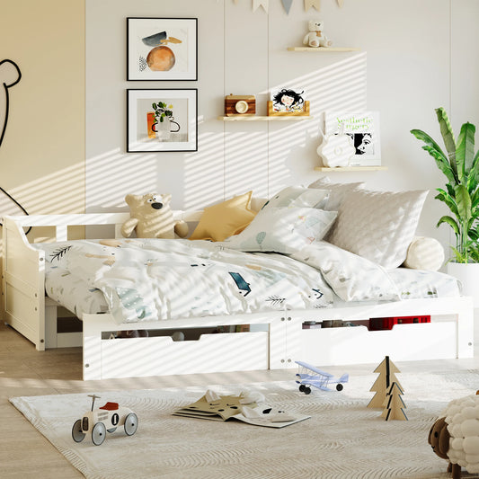 Schlafsofa 90/180 x 200 cm, Doppelbett, Einzelbett mit ausziehbarer Schublade, mit Lattenrost, Massivholz, keine Matratze