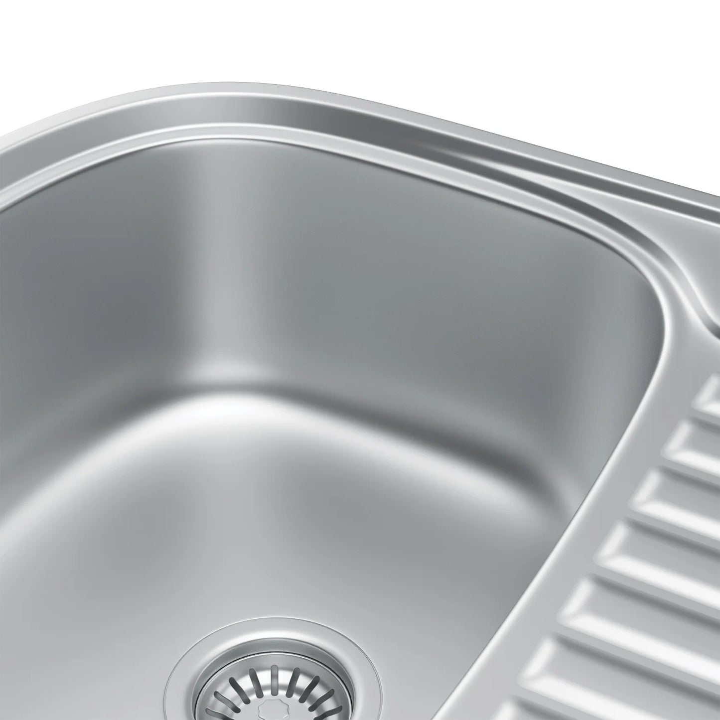 60 x 49 cm Ovales Spülbecken aus Edelstahl mit Abtropffläche – Einbauspüle, reversibel, modernes Design mit einem Becken