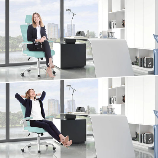 Ergonomic Office Chair, Desk Chair with Folding Armrests, Height-Adjustable, Breathable Backrest, Swivel Chair 360°