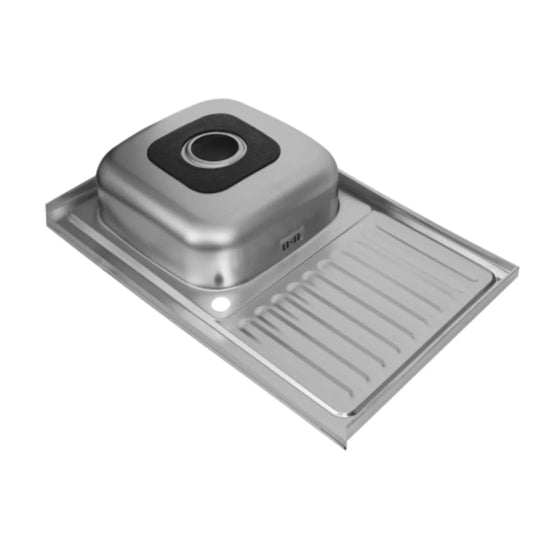 80 x 50 cm große Küchenspüle aus Edelstahl, Einzelschüssel mit Wasserhahnloch und Abtropffläche, Silber, linke/rechte Option