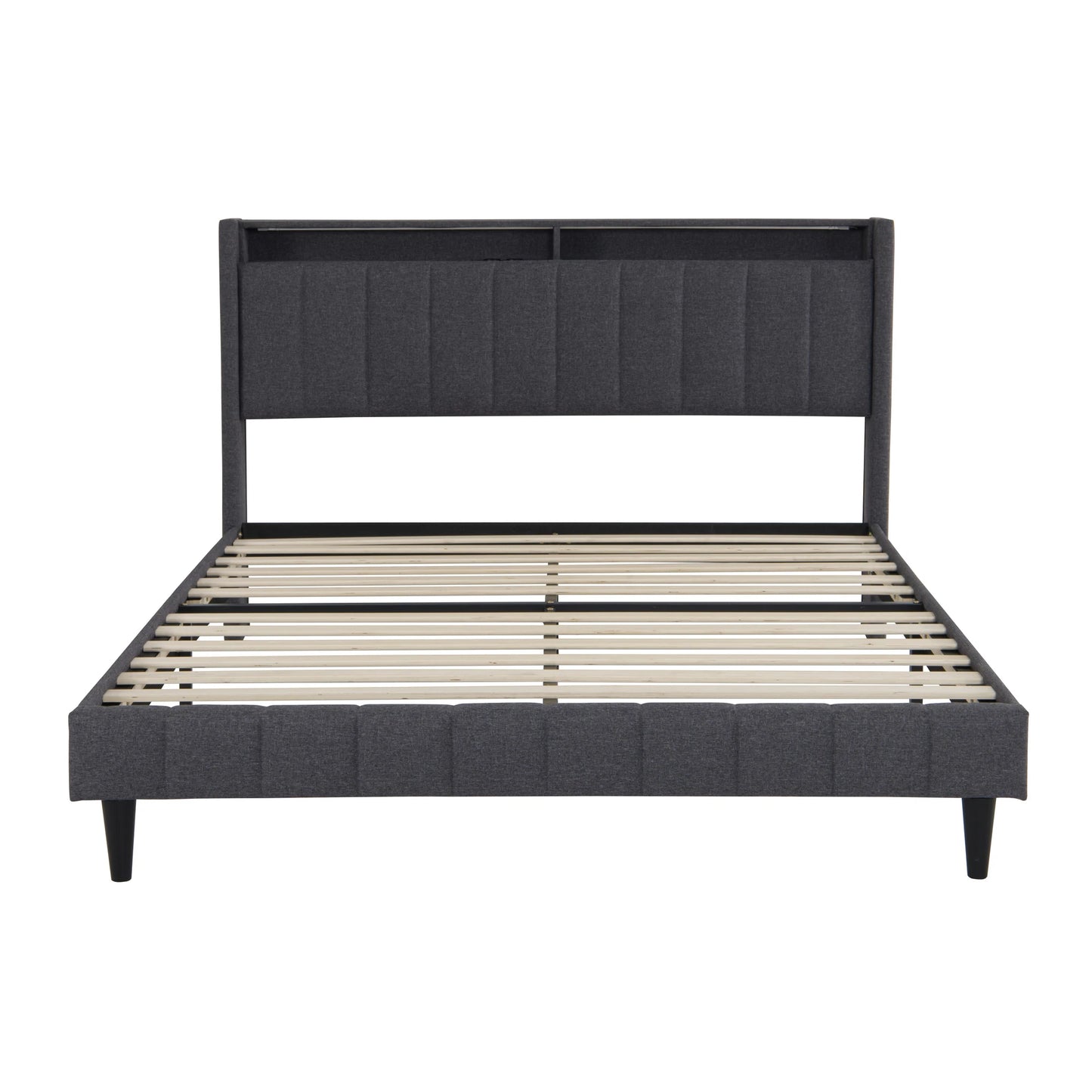 WoodenAura Polsterbett 140×200 cm, Doppelbett mit Stauraum-Kopfteil und Lattenrost, Jugendbett mit LED-Licht und USB-Anschluss