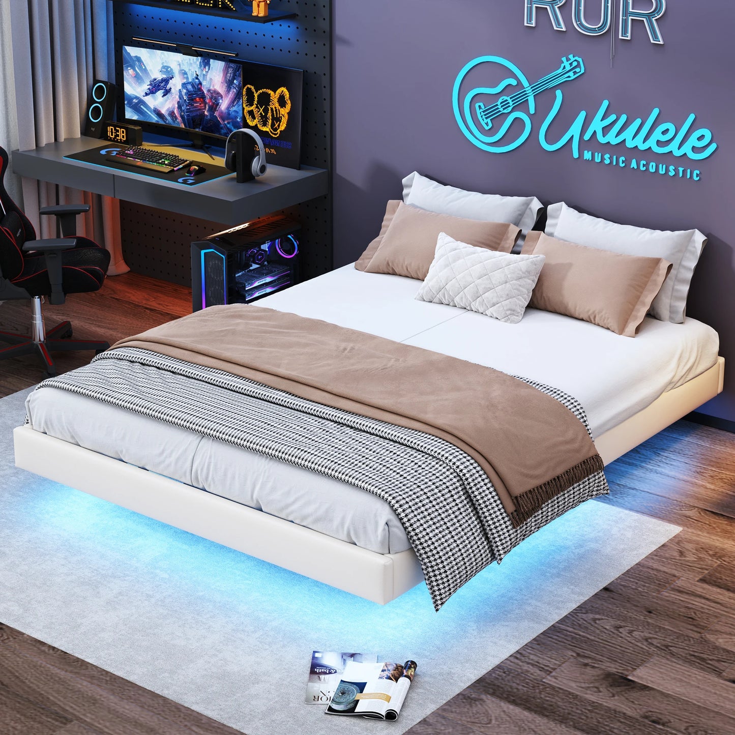 Rosahqnda Polsterbett, 160 x 200 cm, Doppelbett mit Stauraum, Bettrahmen mit Holzlattenrost, ohne Kopfteil,(ohne Matratze)