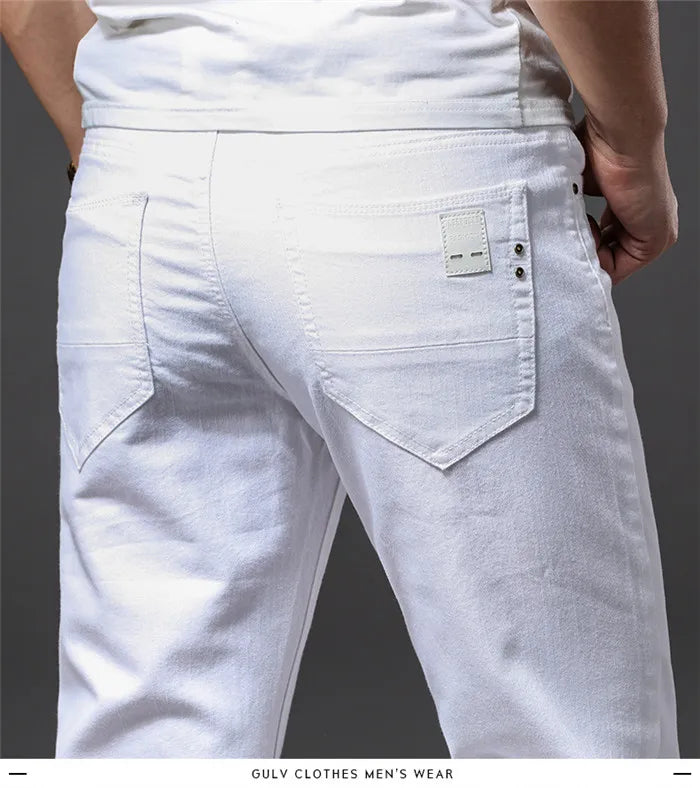 Men White Jeans Fashion Casual Classic Style Slim Fit Soft Trousers Male Brand Advanced Stretch Pants.
