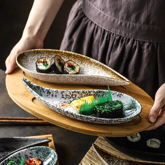 Japanese snack tray creative cold cut snack small dish ceramic sushi plate fruit plate household tableware daily tableware.
