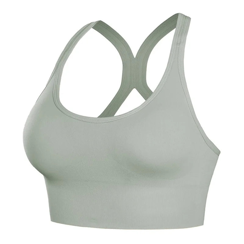 Shockproof Quick Dry Sports Bra Women Padded Gather Yoga Bra Push Up Gym Running Bra Seamless Workout Fitness Bra Top.