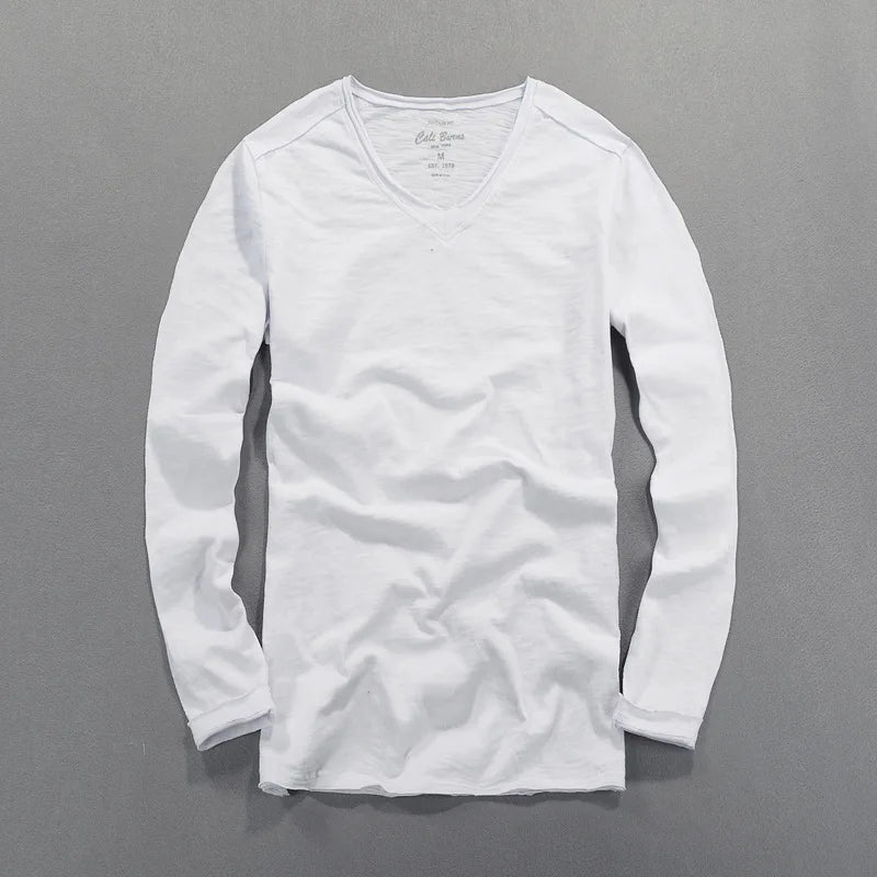 Fashionable Bamboo Cotton Long Sleeve Vintage T-shirts Men Casual Thin Tops Tees Comfortable Tshirt Distressed T-shirt