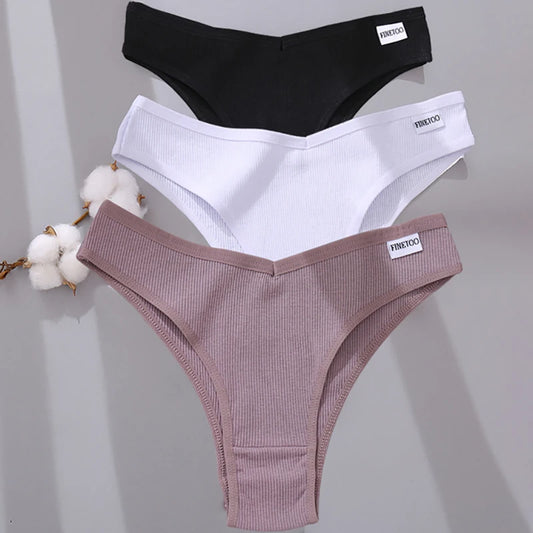 FINETOO 3/5Pcs Cotton Brazilian Panties Women's Panties Sexy V Waist T-Back Underwear Female Soft Underpants Lady Bikini Lingeri.
