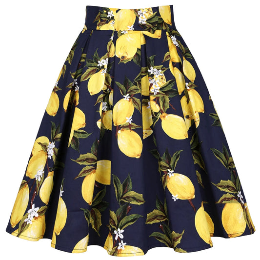 2025 Summer French High Waist Pleated Skirts Blue 50s Vintage Casual Dance Party Skirt Sexy Cute Midi Lemon Skater Women Clothes.