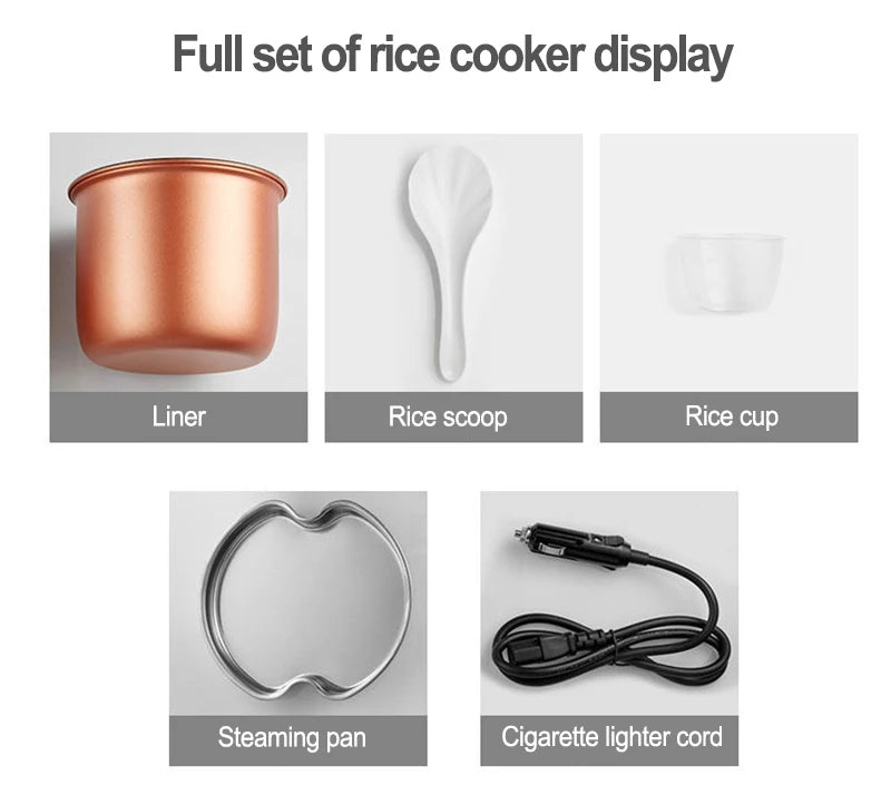 12V 24V Mini Car Rice Cooker 1.6L car trucks electric soup porridge cooking machine food steamer warmer fast heating lunch box.