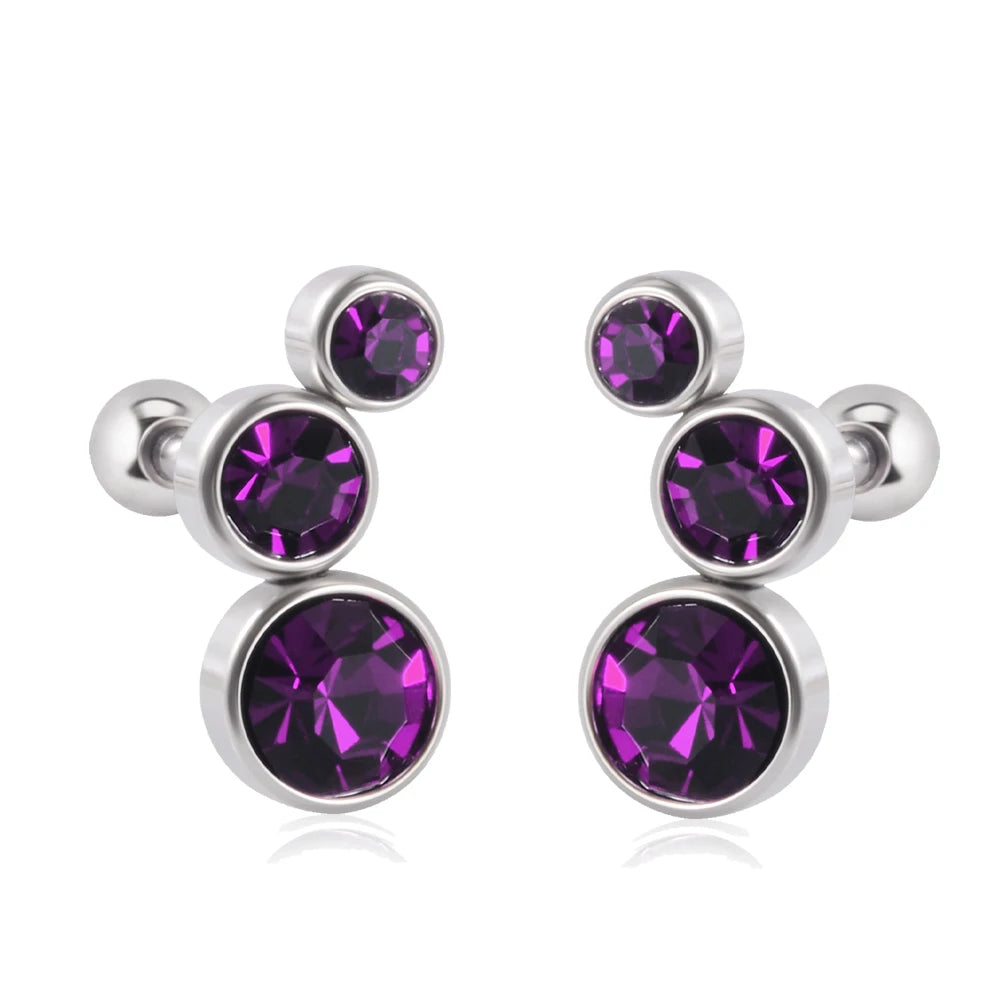 2PCS 361 Surgical Steel Crystal Ear Tragus Cartilage Earrings 16G Three Zircon Lobe Helix Daith Earring Piercing Body Jewelry