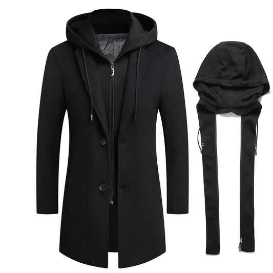 DIMUSI Winter Men's Hooded Wool Jackets Casual Middle Long Scarf Collar Cotton Thick Woolen Coat Male Luxurious Trench Clothing.
