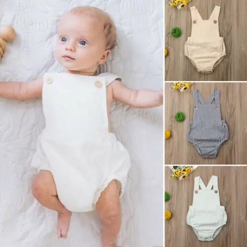 0-3y Baby Sommerkleid ung Neugeborene Baby Boy Mädchen Baumwolle Bodysuit gestreift solide lässige Overall Outfits Sonnen anzug.