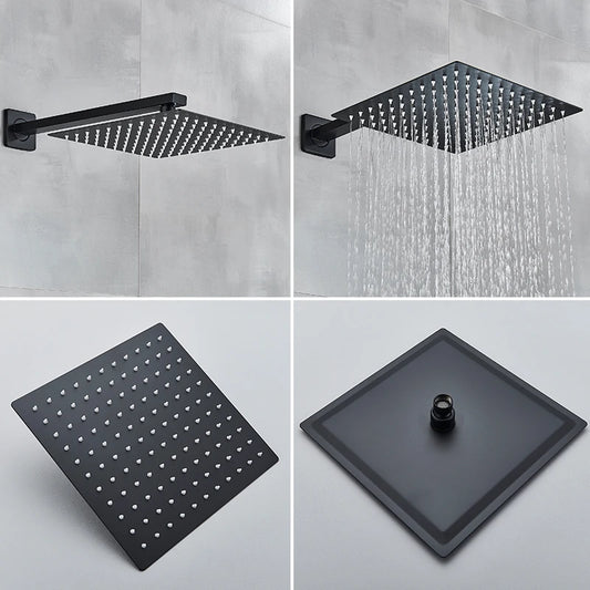Black Shower Faucets System Bathroom Wall Mounted Rainfall Shower Kit Concealed Embedded Box Hot Cold Water Mixer Tap SUS304