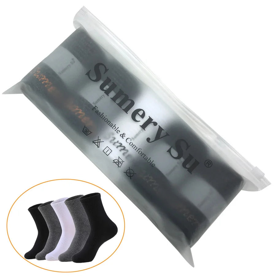 5 Pairs/Lot Socks Men Cotton Running Casual Thick Solid Compression Breathable Outdoor Travel Long High Crew Sock Male 4 Styles