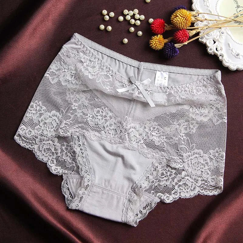 Women Modal Transparent Sexy Lace Underwear Plump Lady 3XL Large Size Hollow Seamless Panties High-Rise Soft Big Briefs