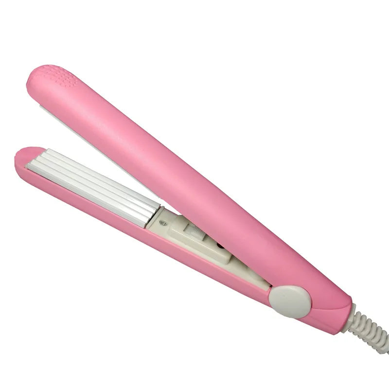 A mini hair iron pink corrugated plate electric curling iron curl modelling tools.