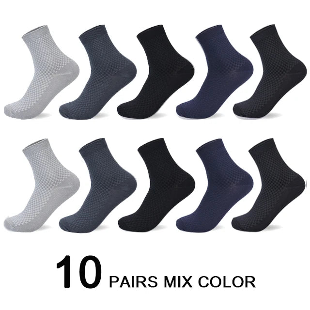 10 Pairs/Lot Men's Bamboo Fiber Socks 2025 New Compression Autumn Long Black Business Casual Man Dress Sock Gift Plus Size 42-45