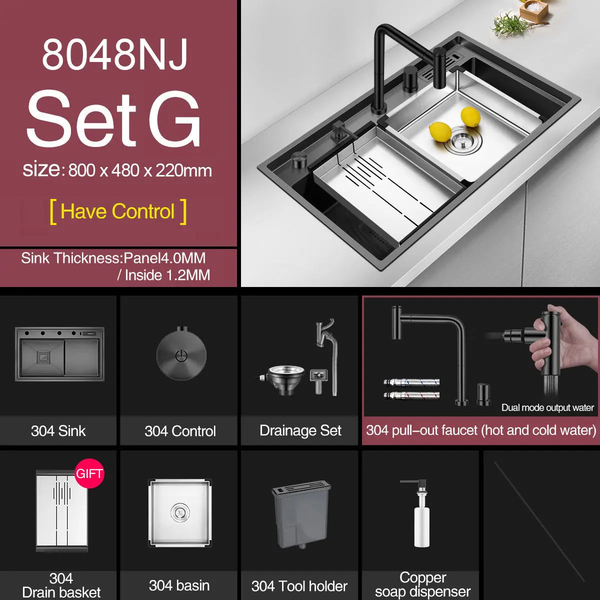 ASRAS Nanometer Handmade Sinks 4mm Thickness 220mm Depth SUS 304 Stainless Steel Luxury Stepped Kitchen Sinks