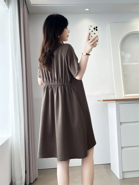 New Summer Style XL-4XL Plus Size Women's Dress Versatile and Fashionable with Elastic Waist Slimming and Loose Fit.