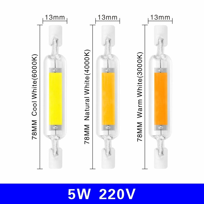 R7S LED 78mm 5W 8W R7S Spotlight 118mm 10W 20W 220V 230V 240V COB Lamp Bulb Glass Tube Replace 30W 50W 100W Halogen Lamp Light.