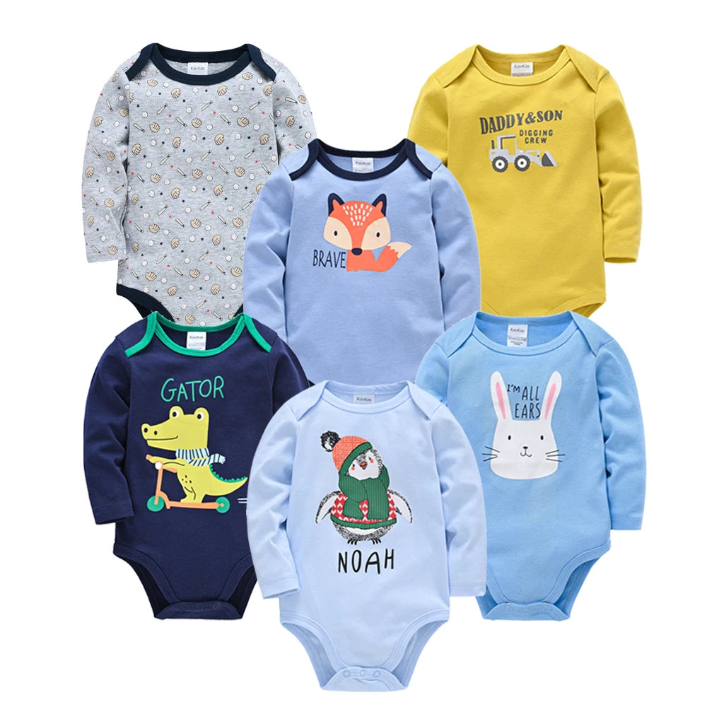 6 Stück 3 Stück Kavkas Baby-Body für Jungen und Mädchen, langärmelig, 100 % Baumwolle, Babykleidung, 0–12 Monate, Neugeborenen-Körper, Bebe-Overall-Kleidung