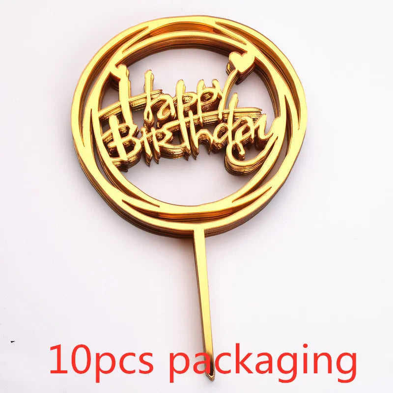 10 Stück Roségold Happy Birthday Kuchendeckel Silber Schwarz Schlichtes Design Acryl Kuchendeckel Babyparty Party Dessert Dekoration