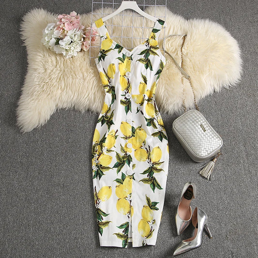 ALPHALMODA-Stretchy Tank-Kleid für Damen, schmales Baumwollkleid, einreihig, Blumendruck, elegant, Sommer, neu.