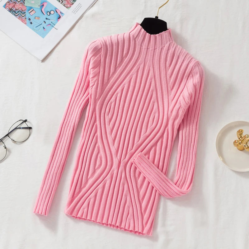 AOSSVIAO 2025, gestrickter Damen-Pullover mit Stehkragen, Rollkragenpullover, Herbst-Winter, Basic-Damenpullover, schmale Passform, Schwarz