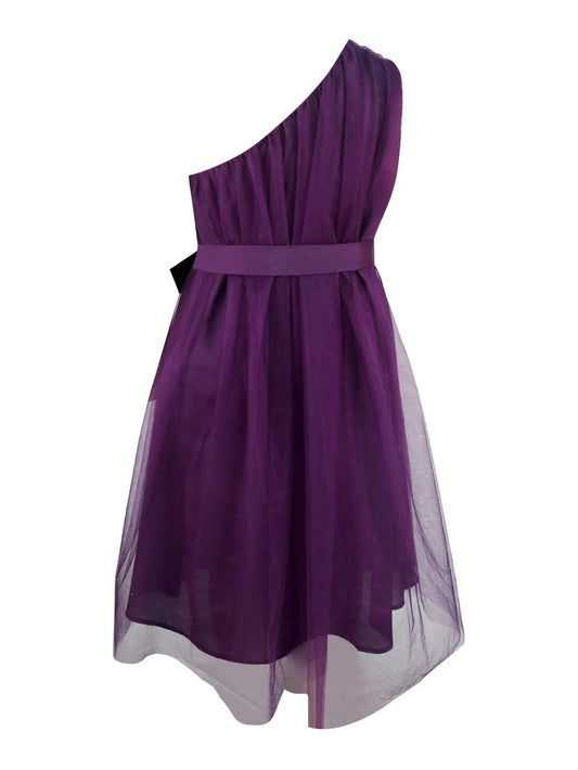 AM040201 African Plus Size Single Shoulder Sleeveless High Waist Skirt Light Mature Elegant Mesh Dress Purple Midi Dress.