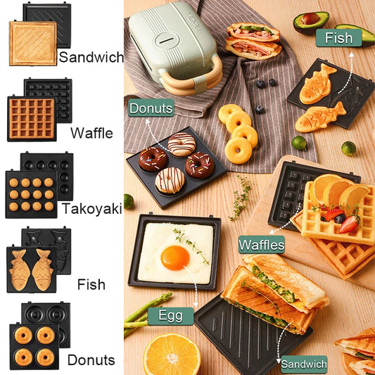 Mini Sandwich Machine Breakfast Maker Multi Cookers Toasters Electric Ovens Hot Plates Bread Pancake Waffle Donuts.