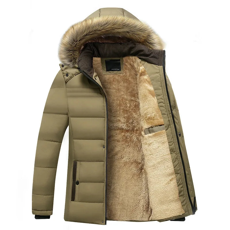 Winter Men's Cotton Jacket with Fleece for Middle-aged and Elderly People Warm Coat, Windproof Winter Coat Parka Coat.