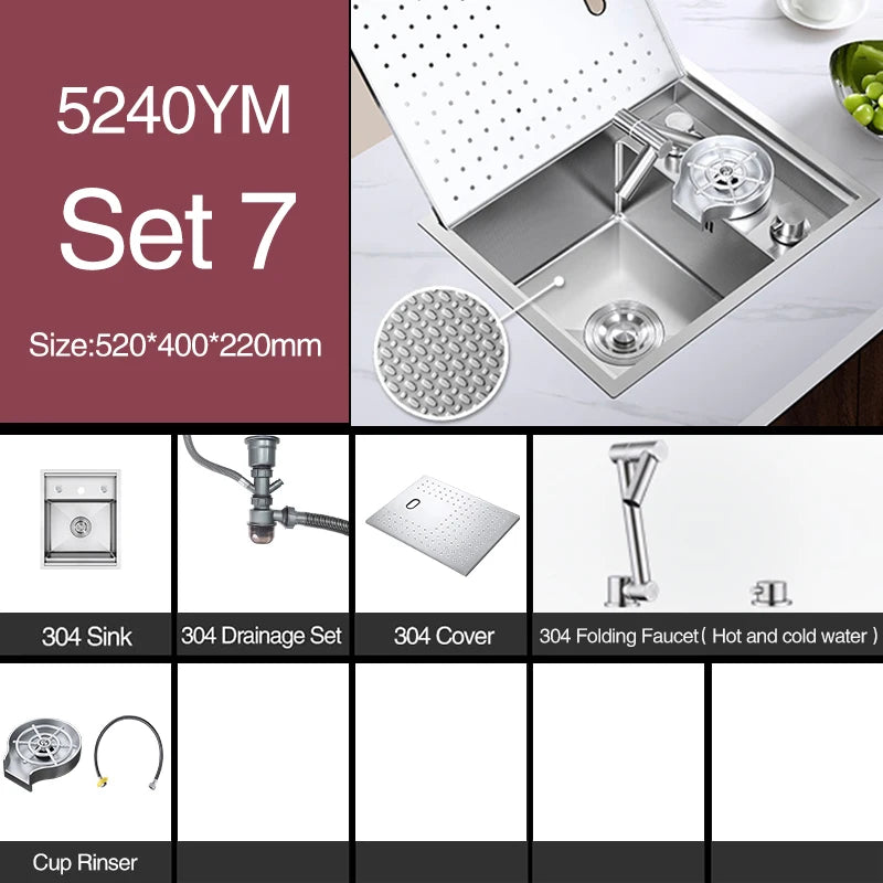 SUS 304 Island Hidden Kitchen Sink Rice Grain Embossing Prevent Scratches Handmade Bar Counter kitchen Sink With Cup Rinser