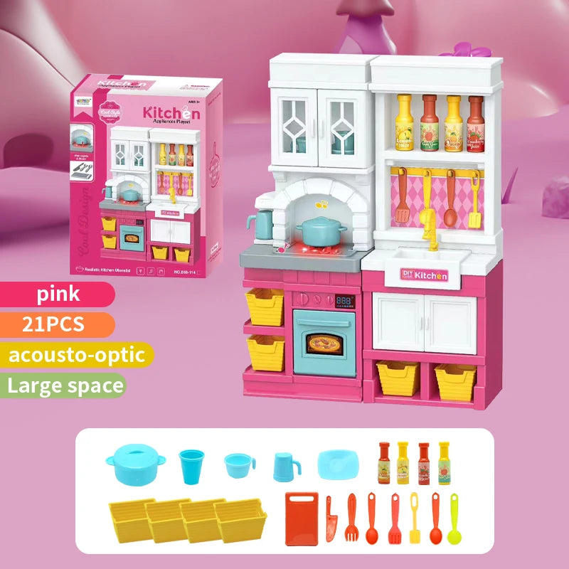 DIY Kid Play House Simulation Kitchen Pretend Toys Kitchenware Lighting and Sounds Cooking Game Set Children Fun Educational Toy